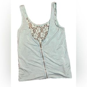 Light turquoise, medium, lace back, zip front tank